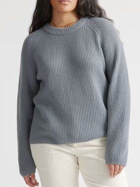 Quince Mongolian Cashmere Fisherman Crewneck Sweater - Dusty Blue